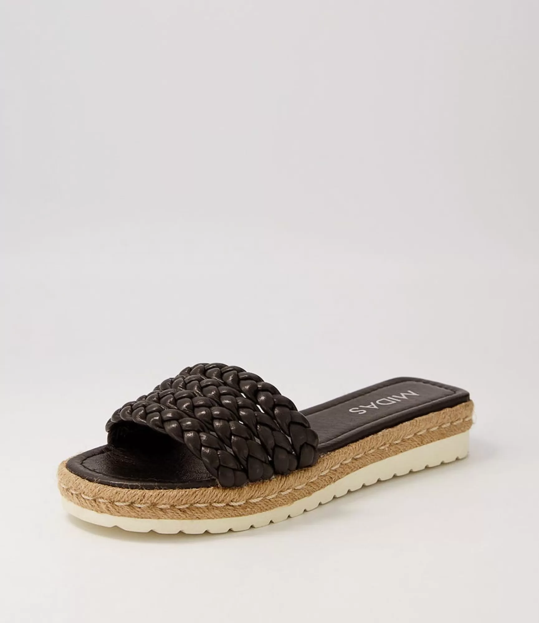 New Midas Shoes Shelles Black Leather Slides