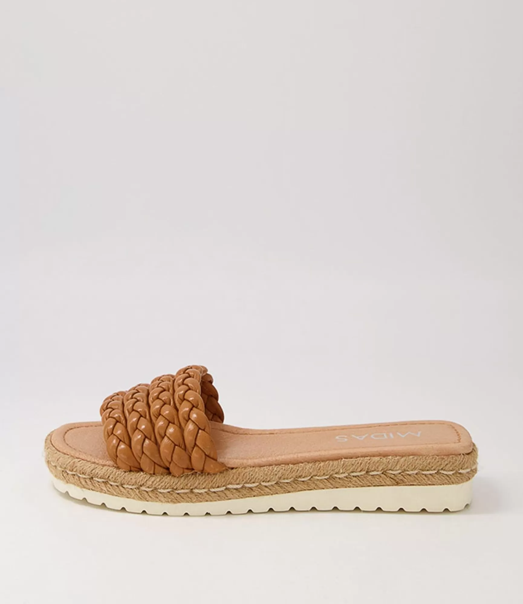 New Midas Shoes Shelles Dark Tan Leather Slides