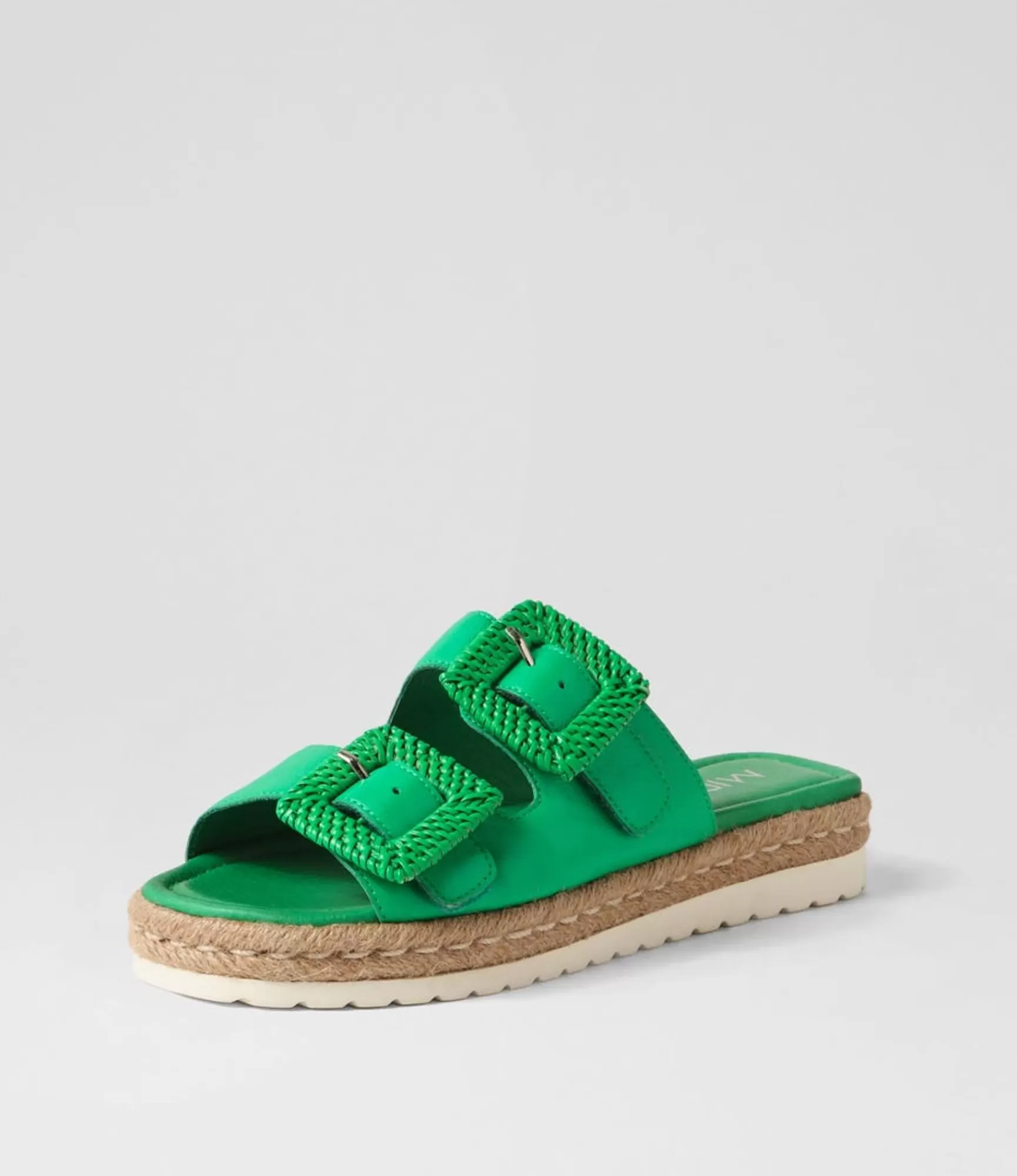 Clearance Midas Shoes Singe Bright Emerald Leather Buckle Slides