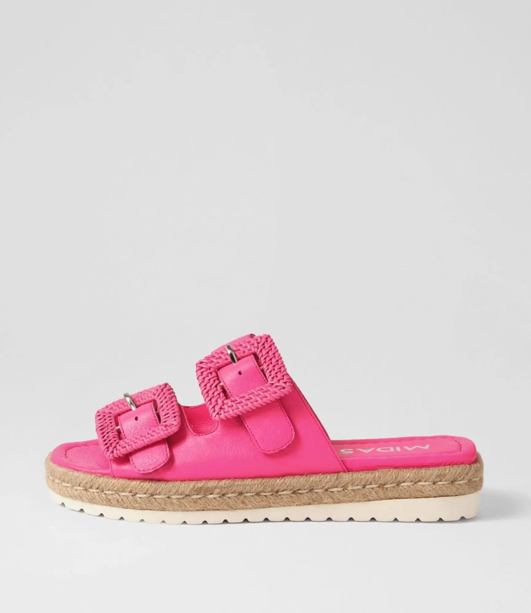 Cheap Midas Shoes Singe Hot Pink Leather Buckle Slides