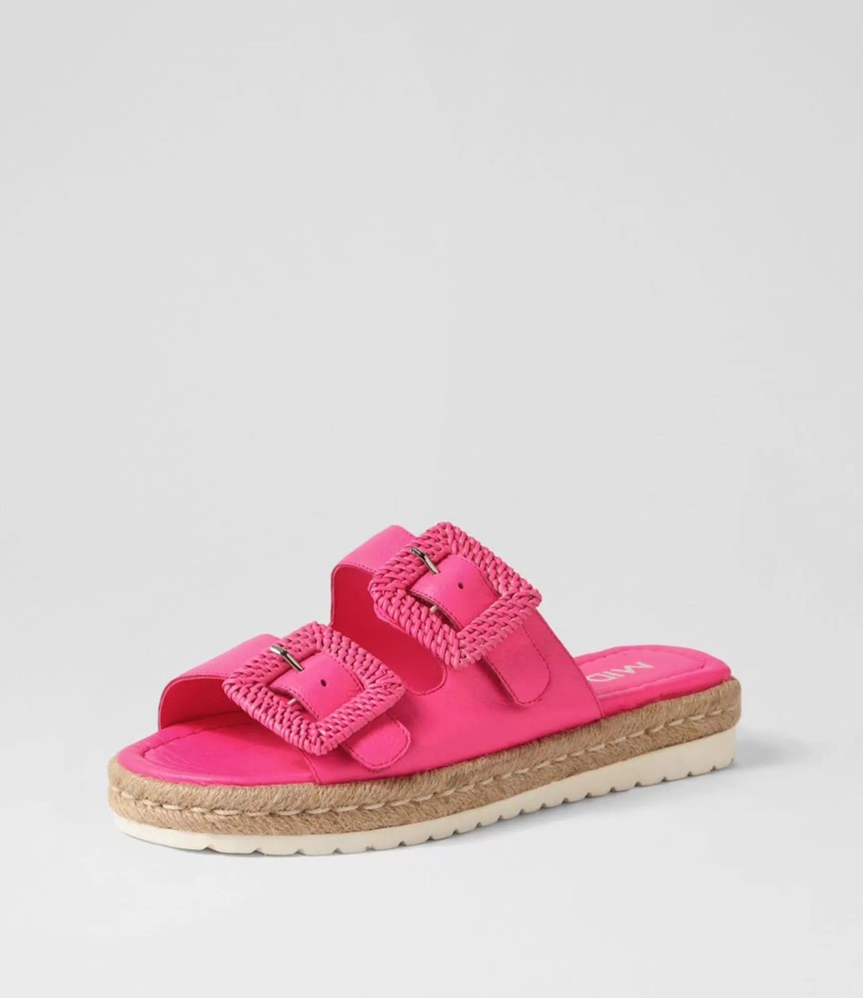 Cheap Midas Shoes Singe Hot Pink Leather Buckle Slides