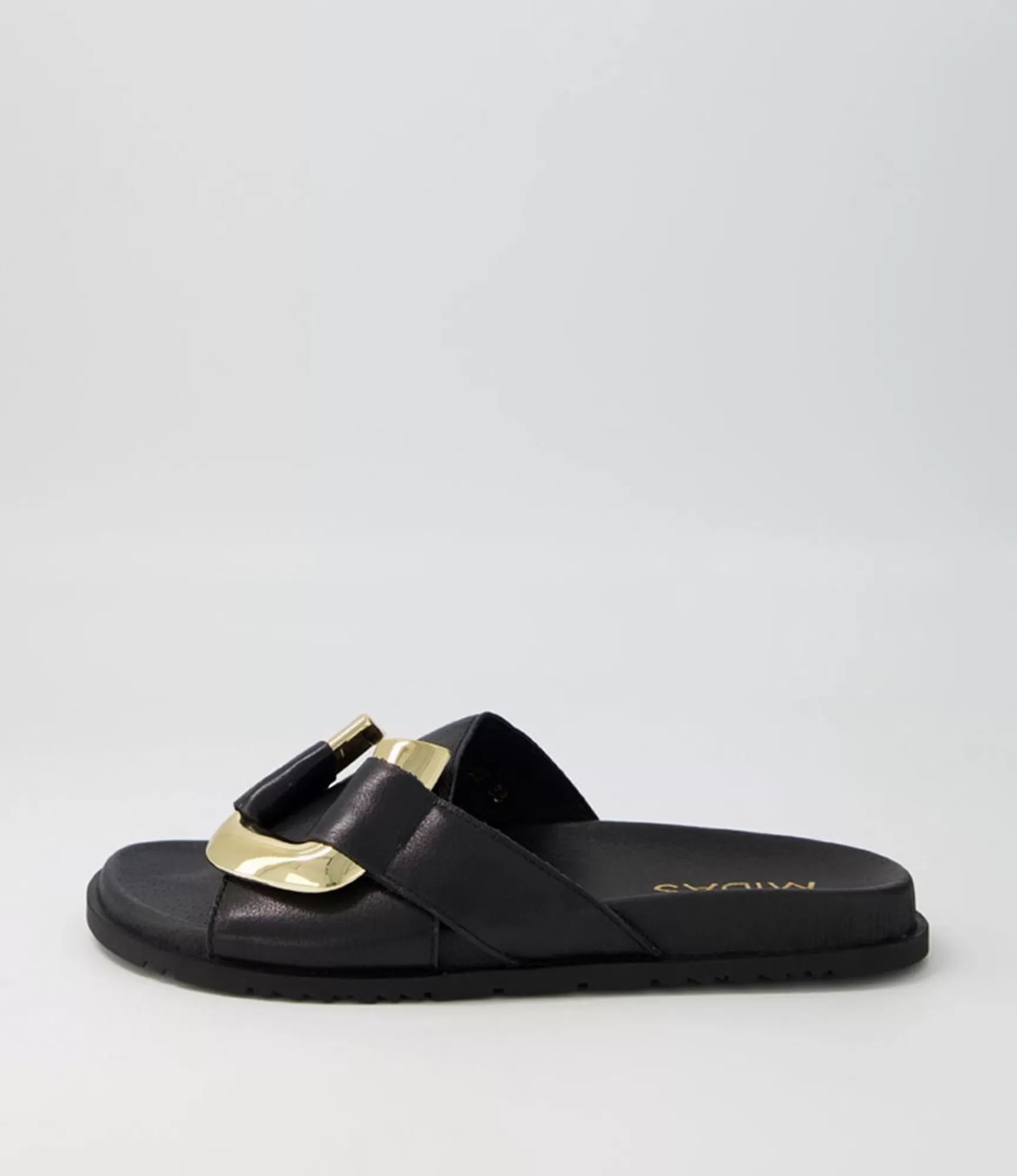 Shop Midas Shoes Tavie Black Leather Slides