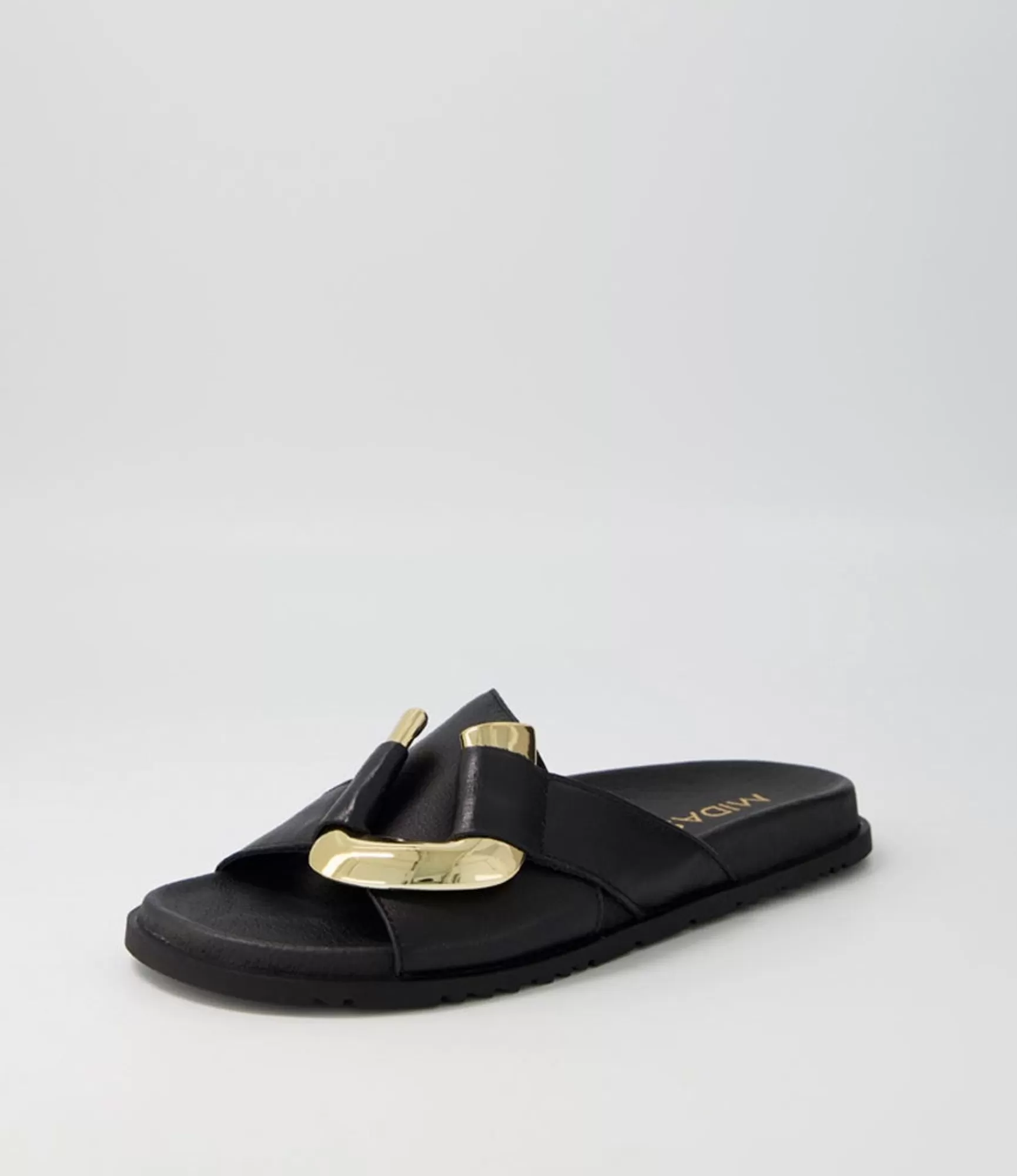 Shop Midas Shoes Tavie Black Leather Slides