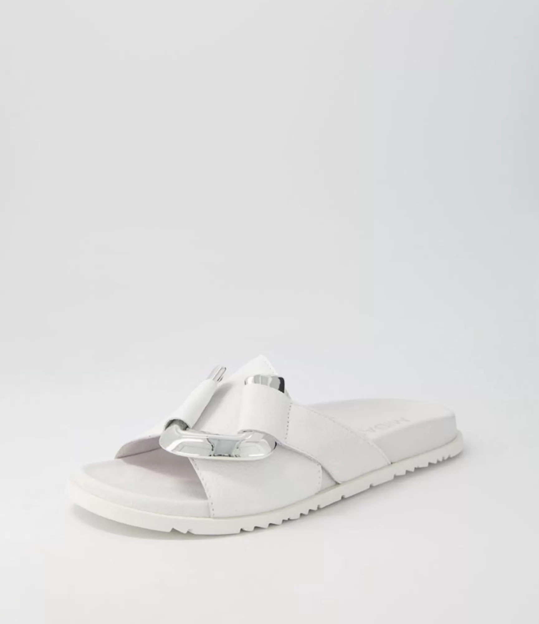Best Sale Midas Shoes Tavie White Leather Slides