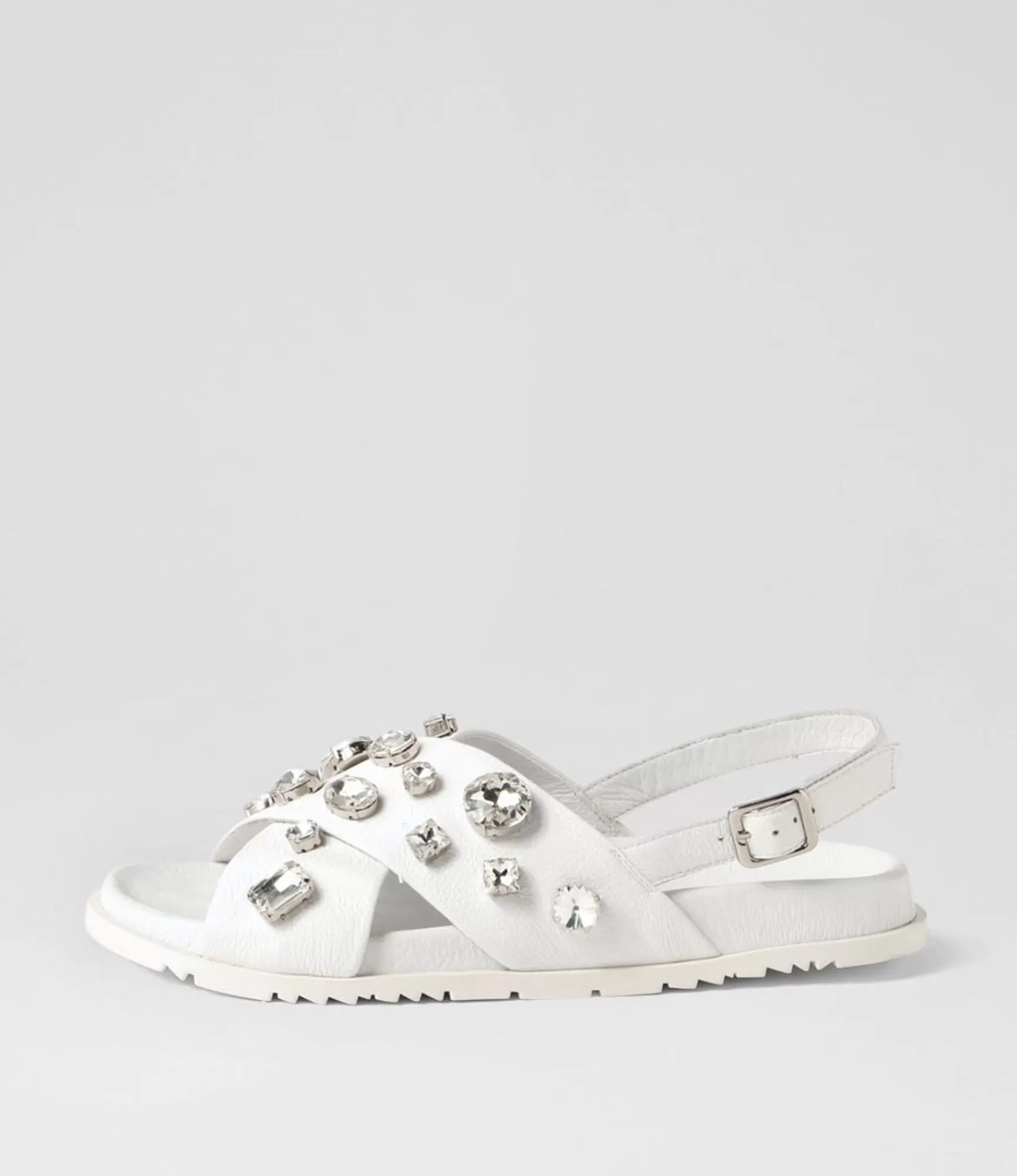 Fashion Midas Shoes Tibbs White Silver Jewels Leather Sandals