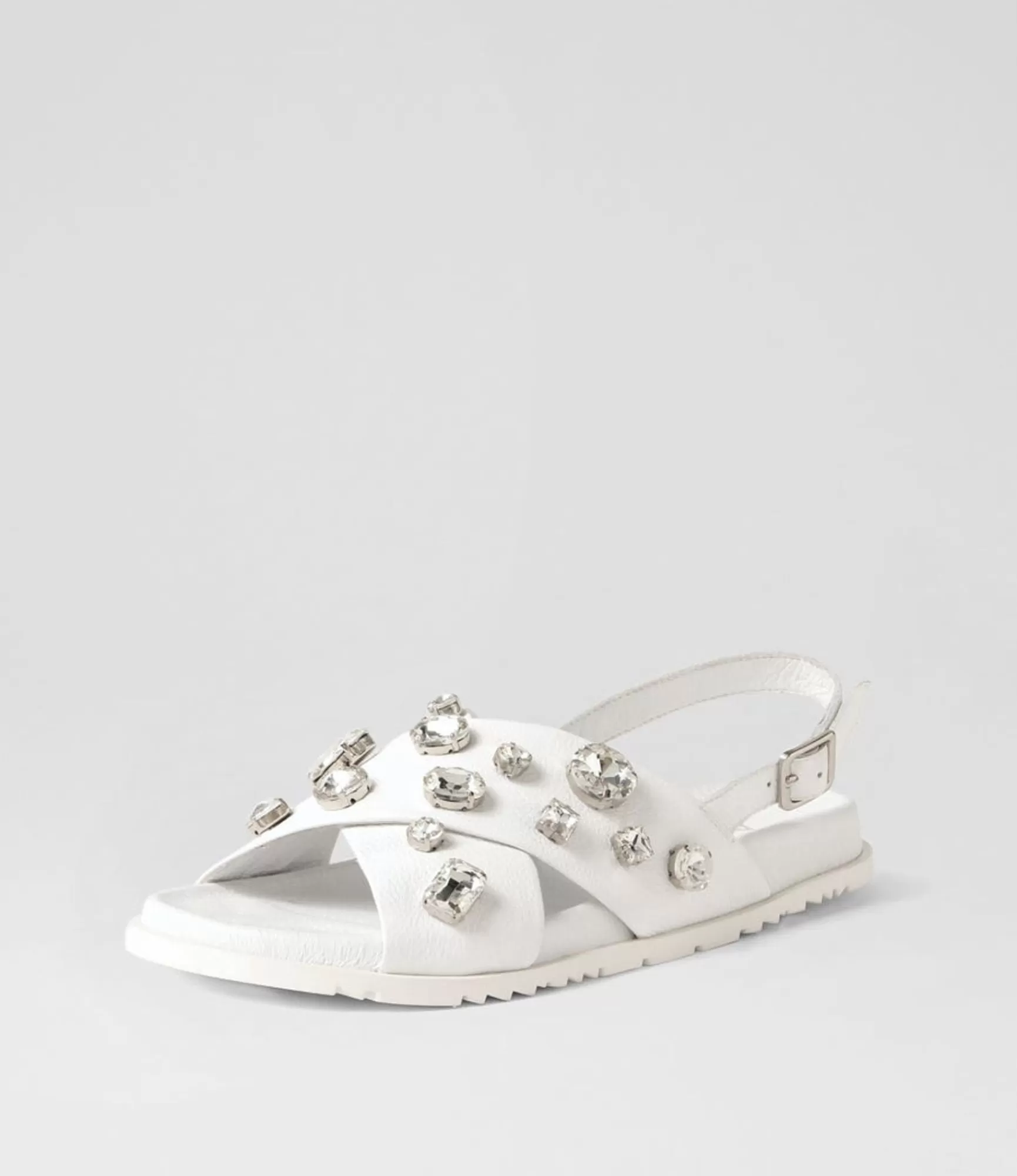Fashion Midas Shoes Tibbs White Silver Jewels Leather Sandals