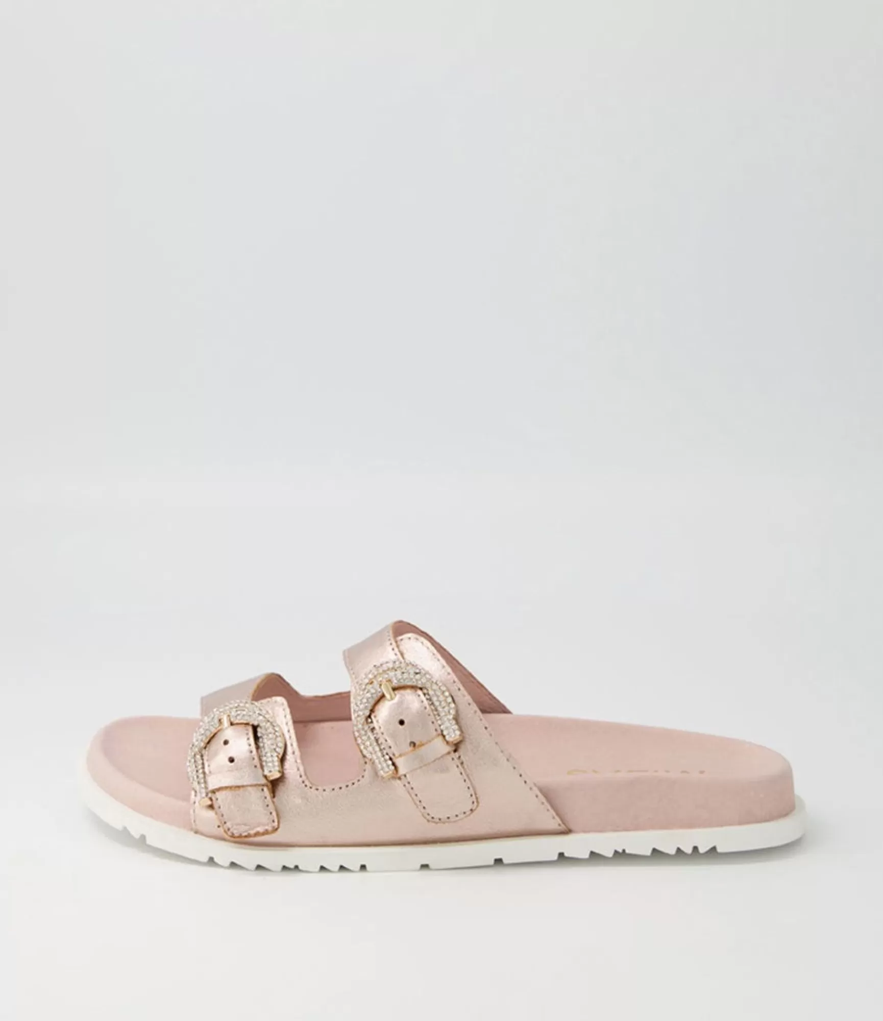 Clearance Midas Shoes Tullies Pale Rose Gold Leather Slides