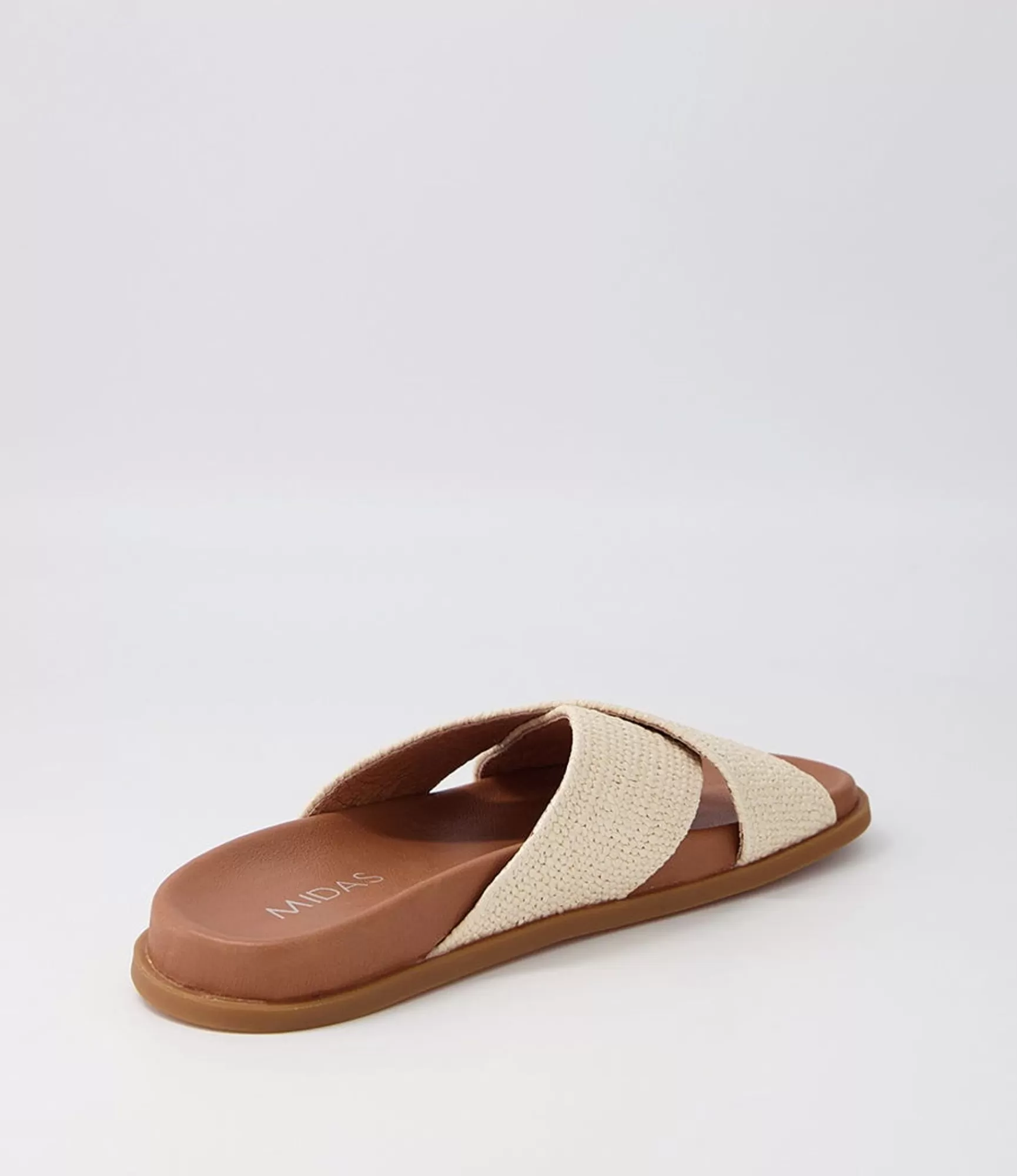 Fashion Midas Shoes Velena Natural Dark Tan Woven Leather Slides