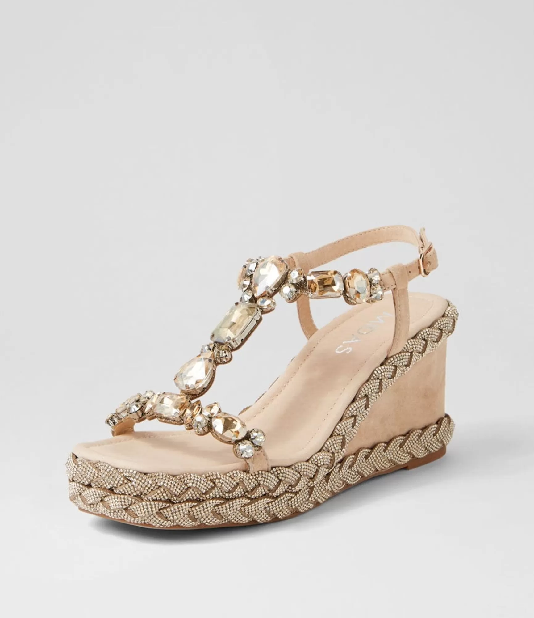 New Midas Shoes Vonto Latte Suede Jewels Sandals