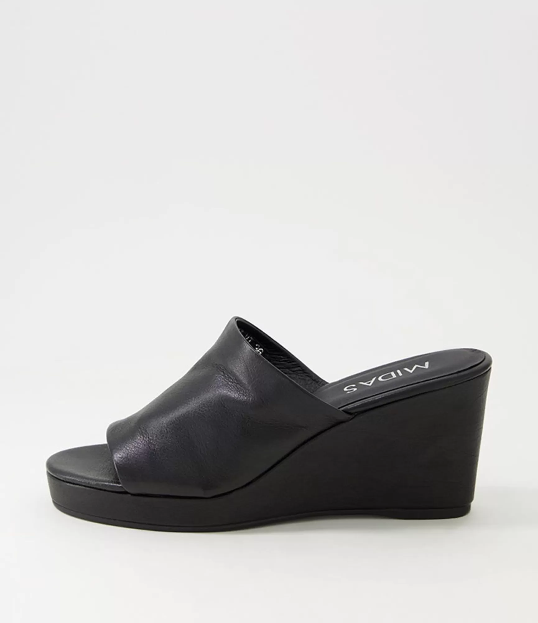 Hot Midas Shoes Walli Black Leather Slides