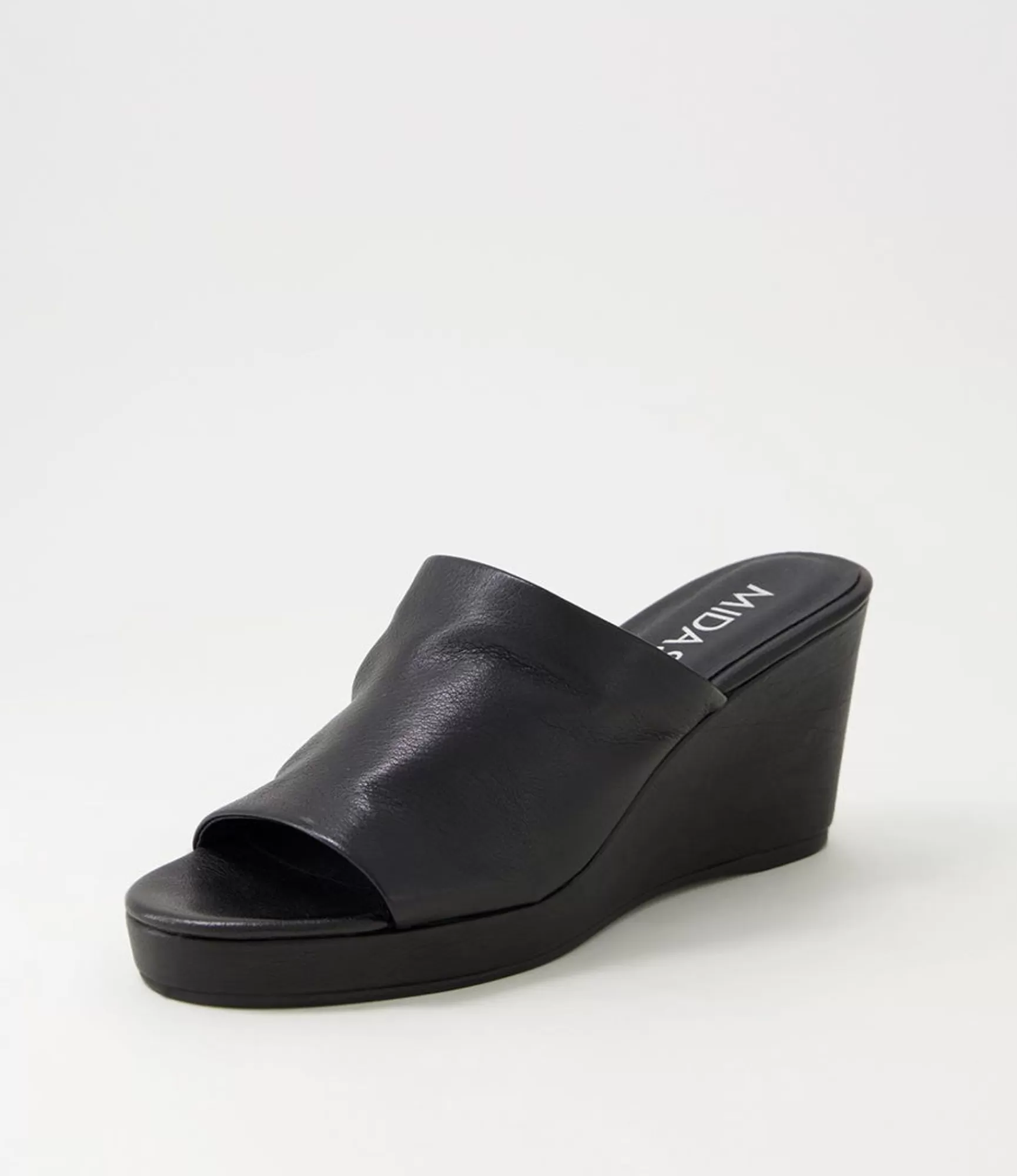 Hot Midas Shoes Walli Black Leather Slides
