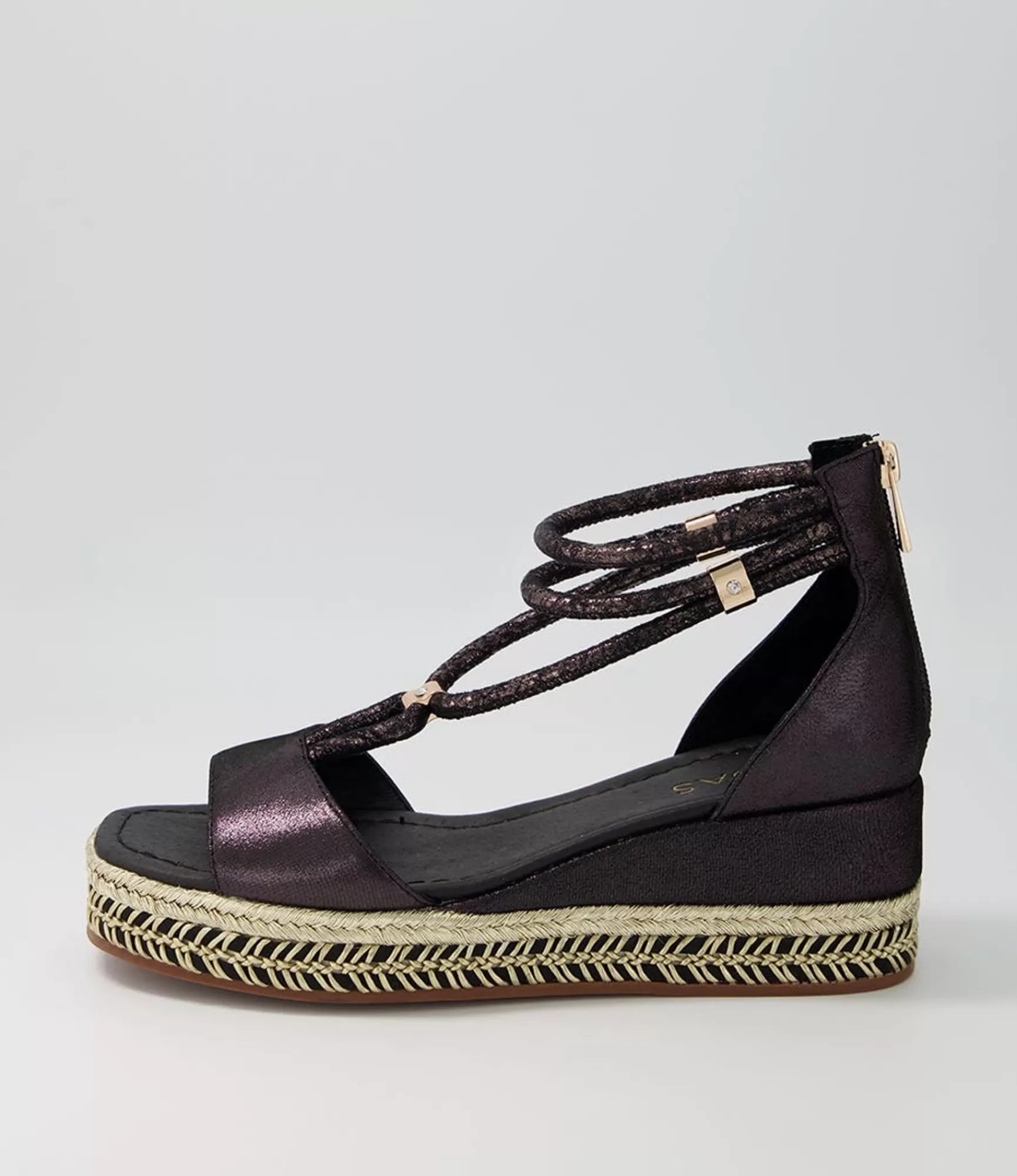 Cheap Midas Shoes Xavia Black Shimmer Leather Sandals