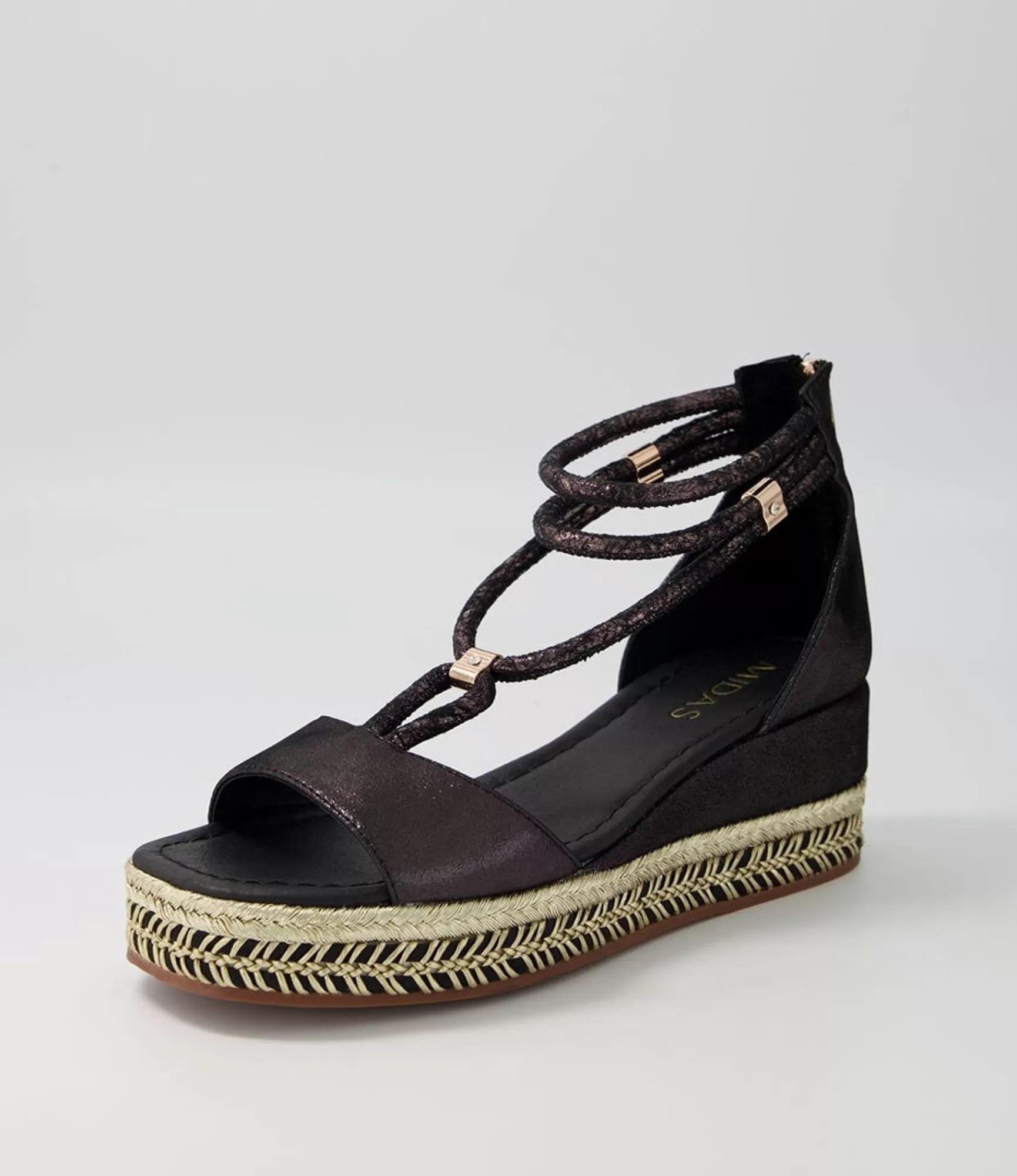 Cheap Midas Shoes Xavia Black Shimmer Leather Sandals